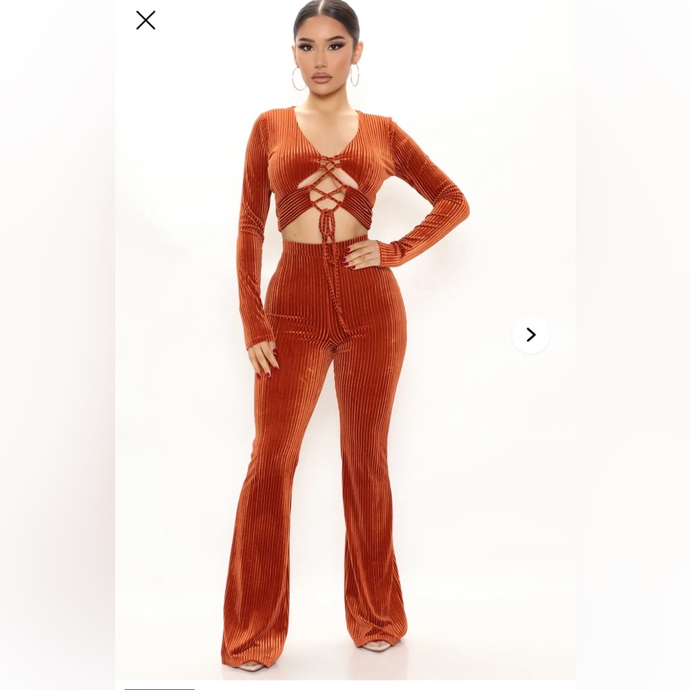 Fashion Nova Rust Orange Ribbed Two-Piece Jumpsuit Set